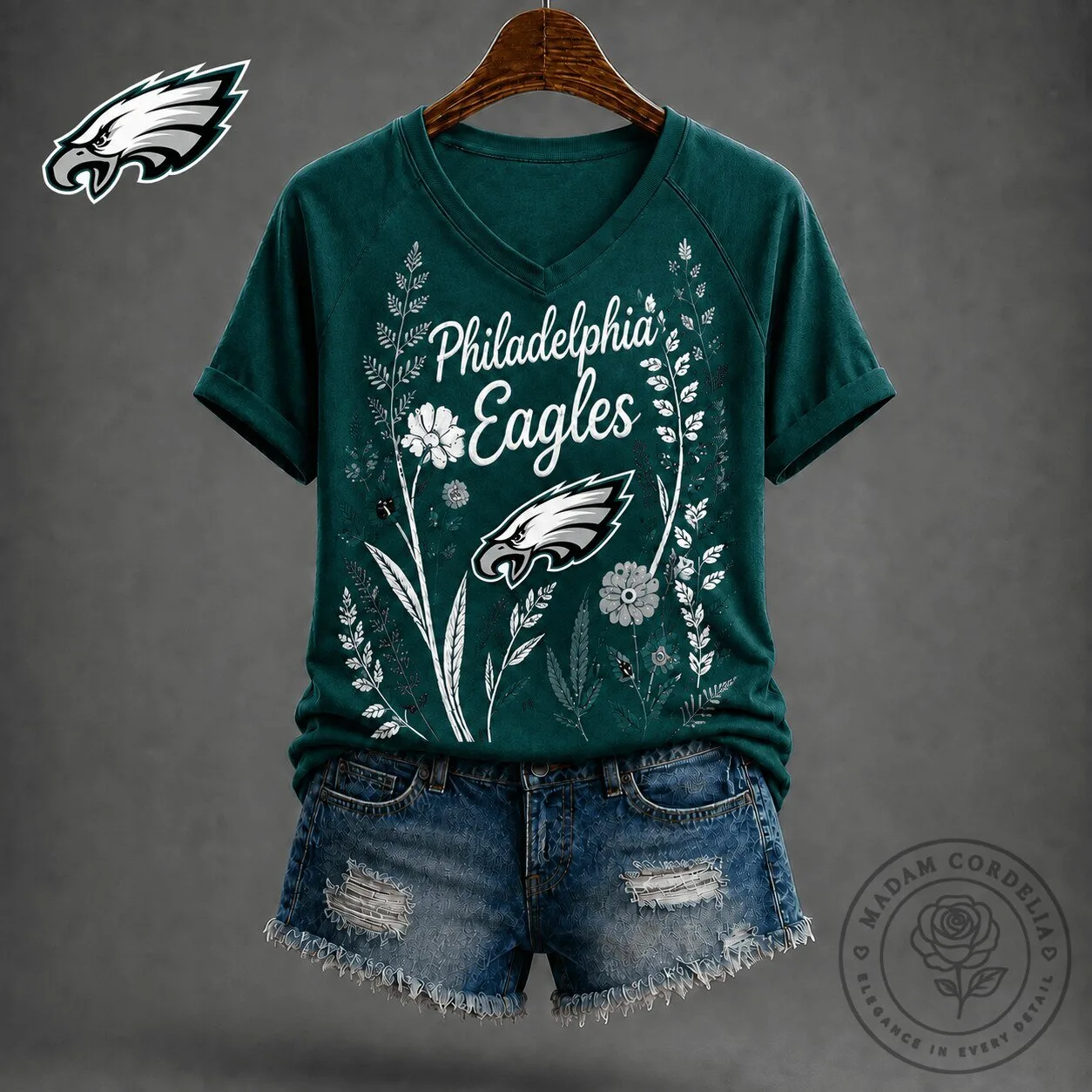 Philadelphia Eagles Floral Garden V-Neck Short Sleeve T-Shirt
