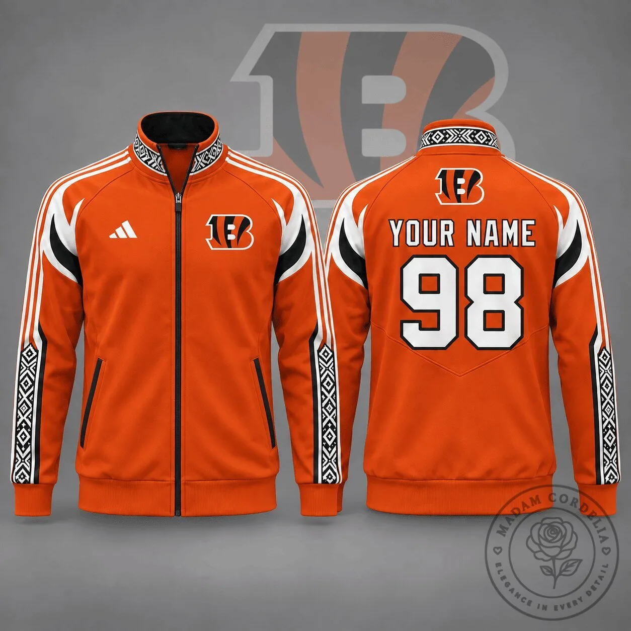 Cincinnati Bengals Personalized Orange and Black Track Jacket with Custom Name and Number