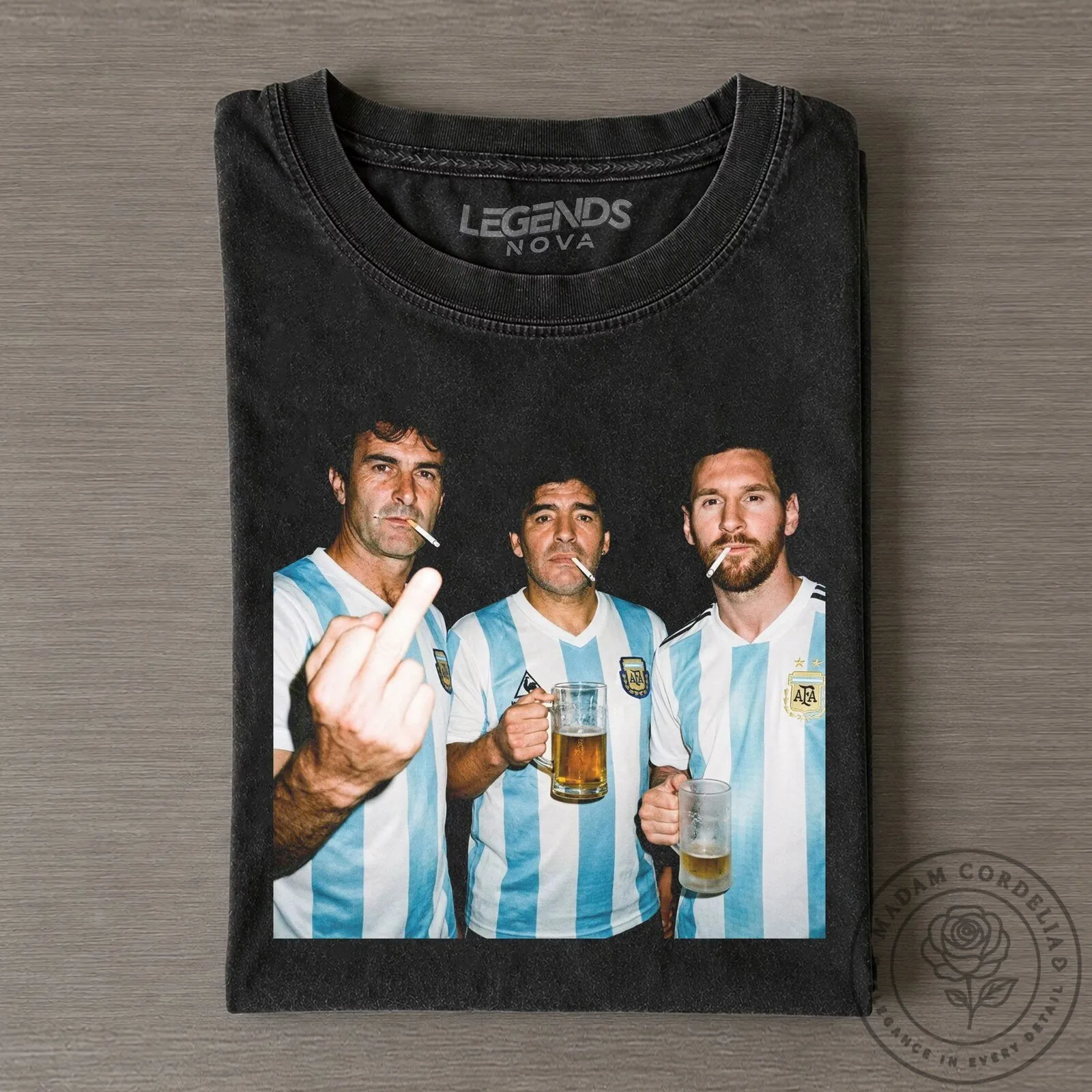 Lionel Messi Diego Maradona Mario Kempes Argentina Football Legends Graphic T-Shirt