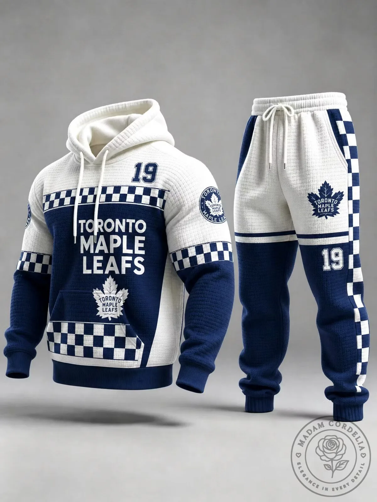 Toronto Maple Leafs Number 19 Checkerboard Design Hoodie and Jogger Set