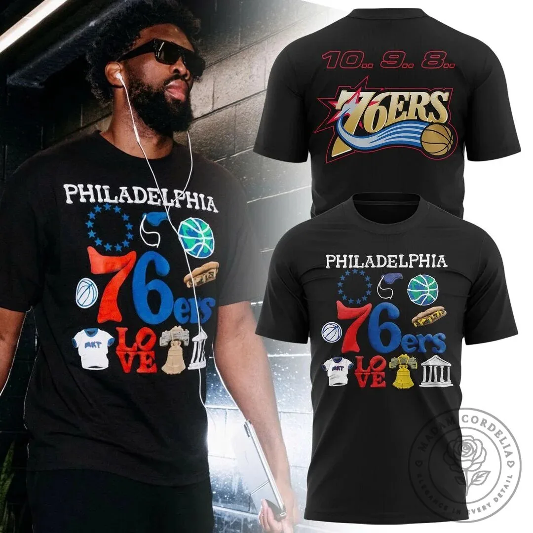 Philadelphia 76ers Basketball Team Logo Black Graphic T-Shirt
