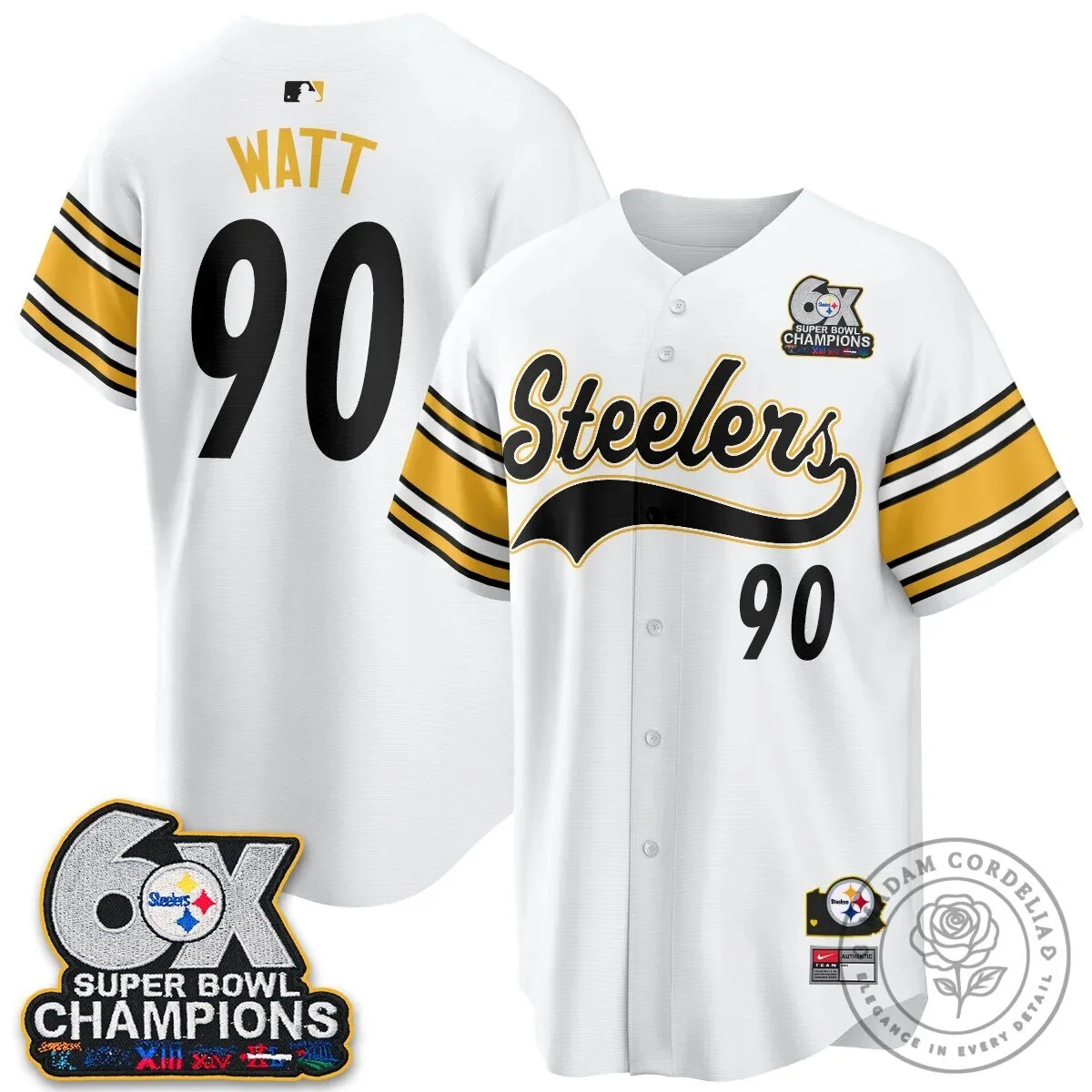 Pittsburgh Steelers Six Times Super Bowl Champions Baseball Jersey