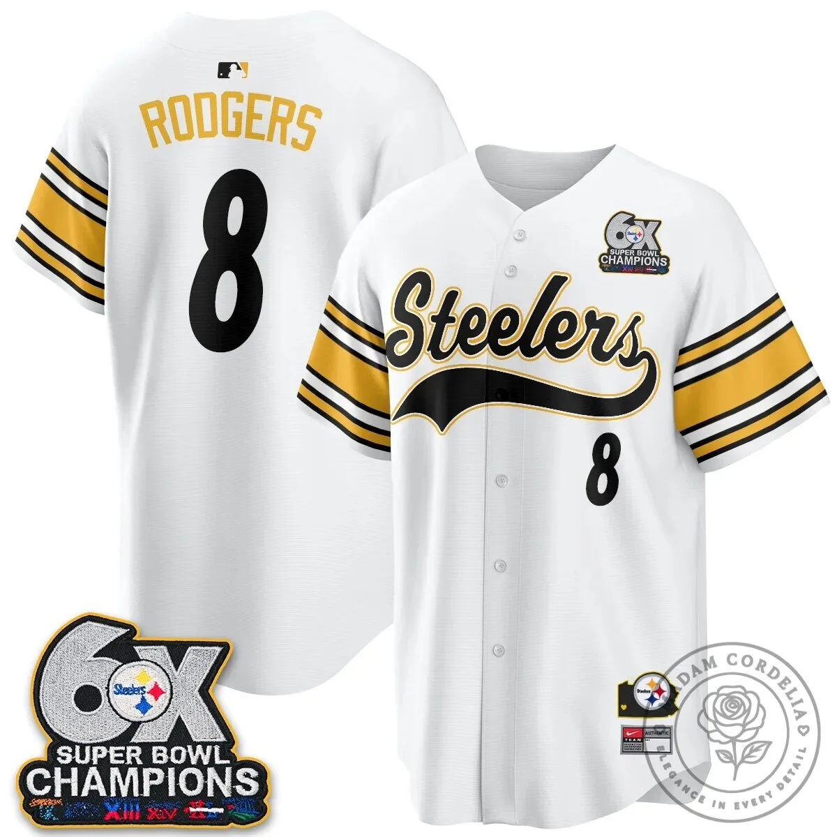Pittsburgh Steelers Six Times Super Bowl Champions Baseball Jersey 77 Pittsburgh Steelers Six Times Super Bowl Champions Baseball Jersey