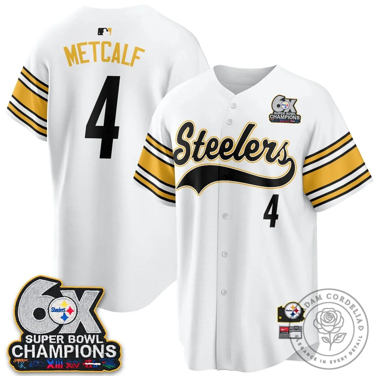 Pittsburgh Steelers Six Times Super Bowl Champions Baseball Jersey 78 Pittsburgh Steelers Six Times Super Bowl Champions Baseball Jersey