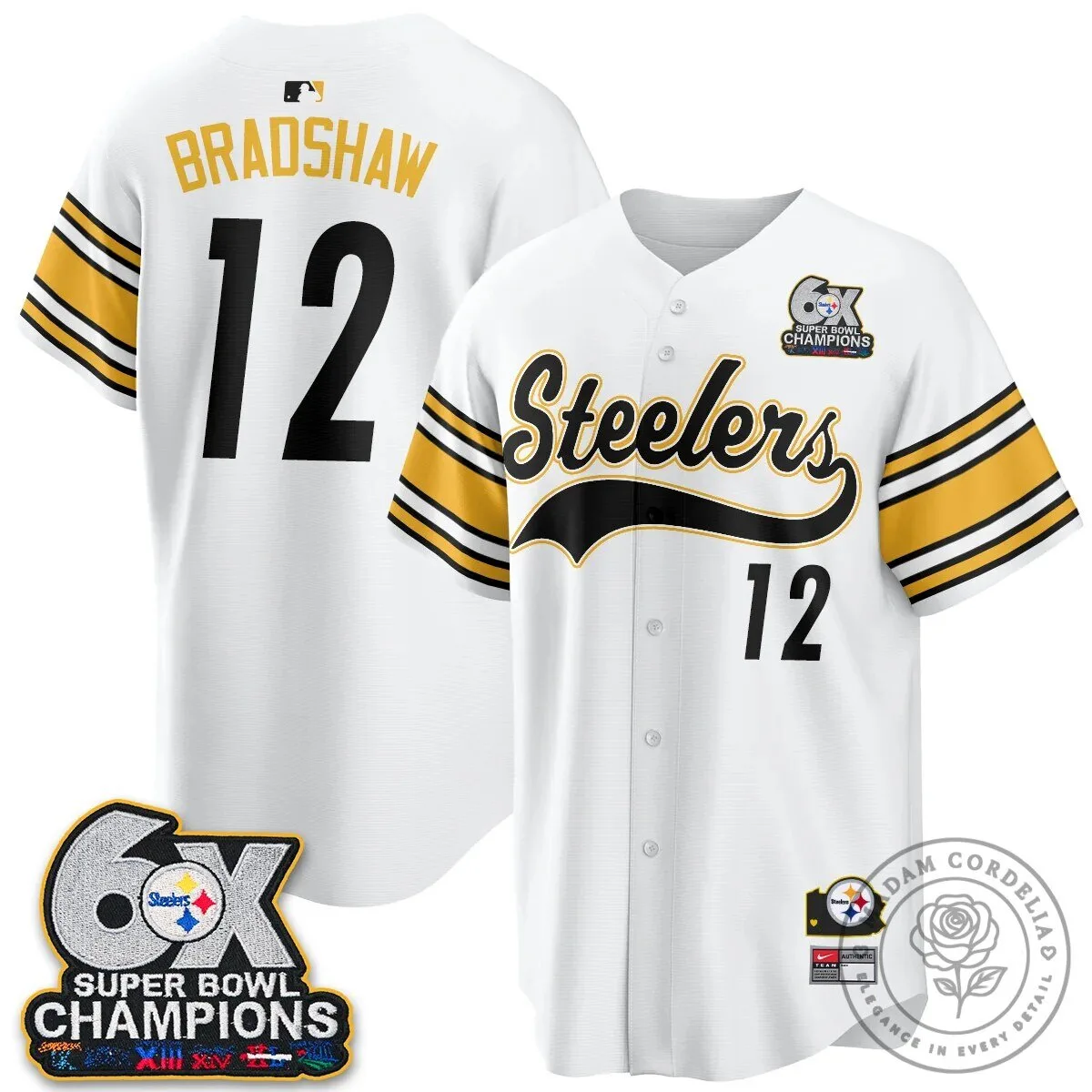 Pittsburgh Steelers Six Times Super Bowl Champions Baseball Jersey 80 Pittsburgh Steelers Six Times Super Bowl Champions Baseball Jersey