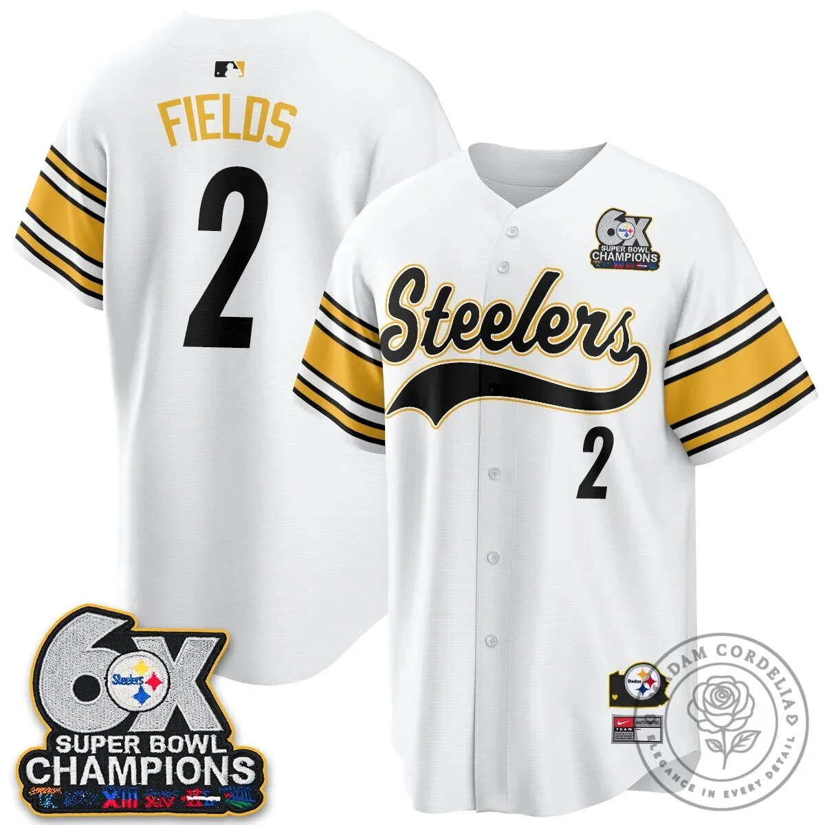 Pittsburgh Steelers Six Times Super Bowl Champions Baseball Jersey 82 Pittsburgh Steelers Six Times Super Bowl Champions Baseball Jersey