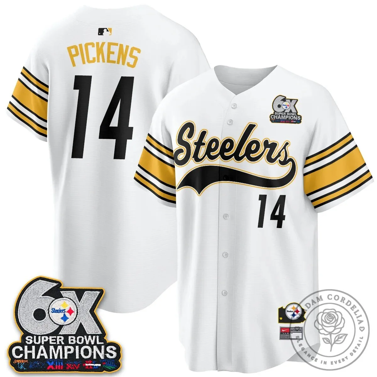 Pittsburgh Steelers Six Times Super Bowl Champions Baseball Jersey 83 Pittsburgh Steelers Six Times Super Bowl Champions Baseball Jersey