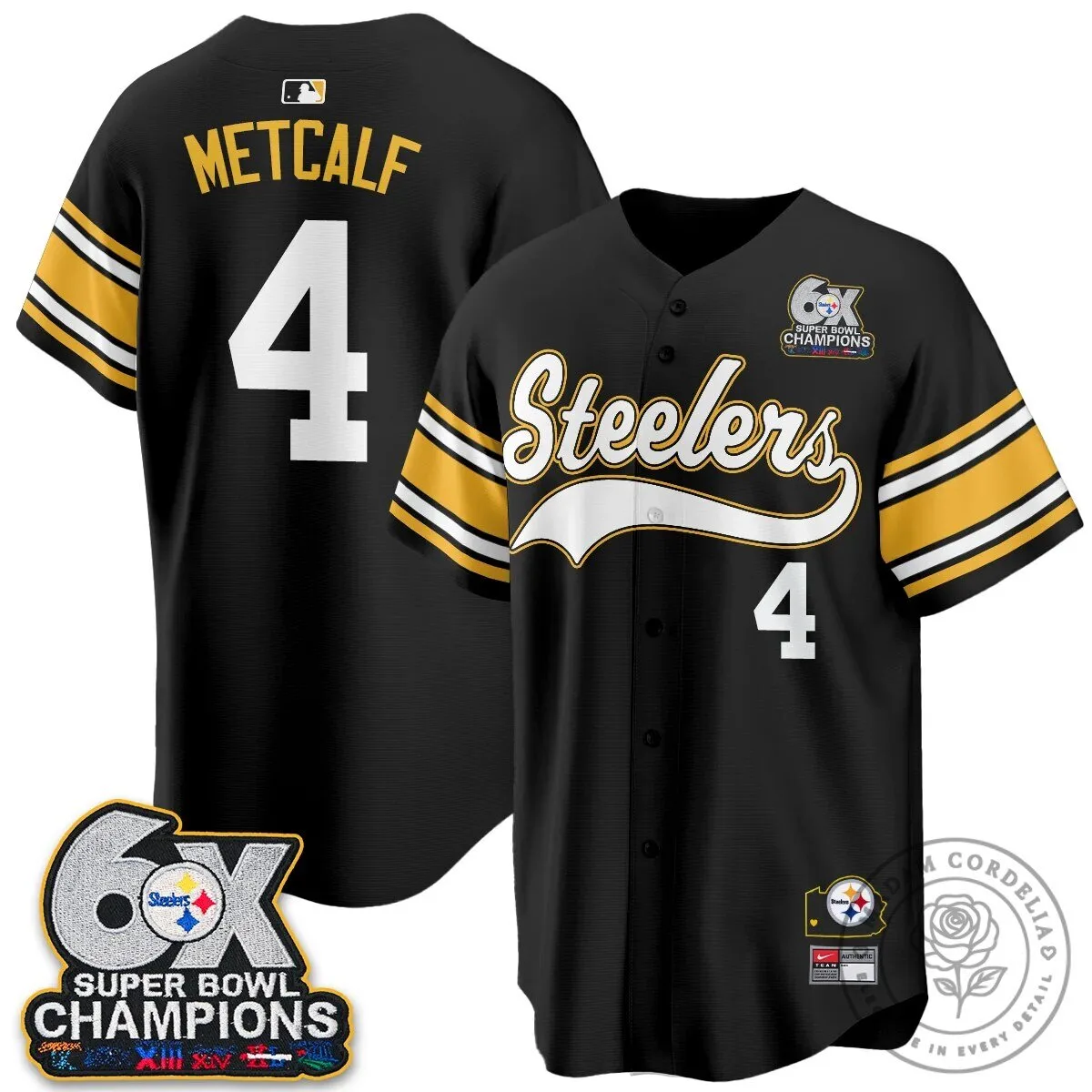 Pittsburgh Steelers Six Times Super Bowl Champions Baseball Jersey 90 Pittsburgh Steelers Six Times Super Bowl Champions Baseball Jersey