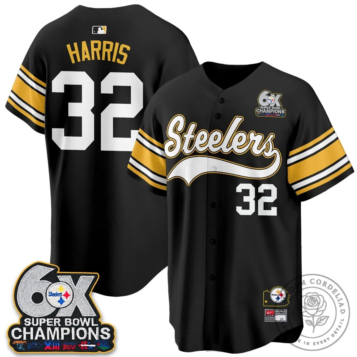 Pittsburgh Steelers Six Times Super Bowl Champions Baseball Jersey 93 Pittsburgh Steelers Six Times Super Bowl Champions Baseball Jersey