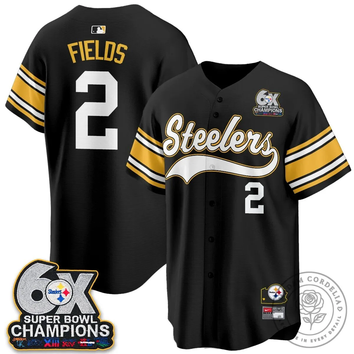 Pittsburgh Steelers Six Times Super Bowl Champions Baseball Jersey 94 Pittsburgh Steelers Six Times Super Bowl Champions Baseball Jersey