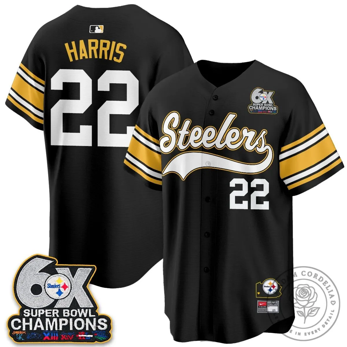 Pittsburgh Steelers Six Times Super Bowl Champions Baseball Jersey 96 Pittsburgh Steelers Six Times Super Bowl Champions Baseball Jersey