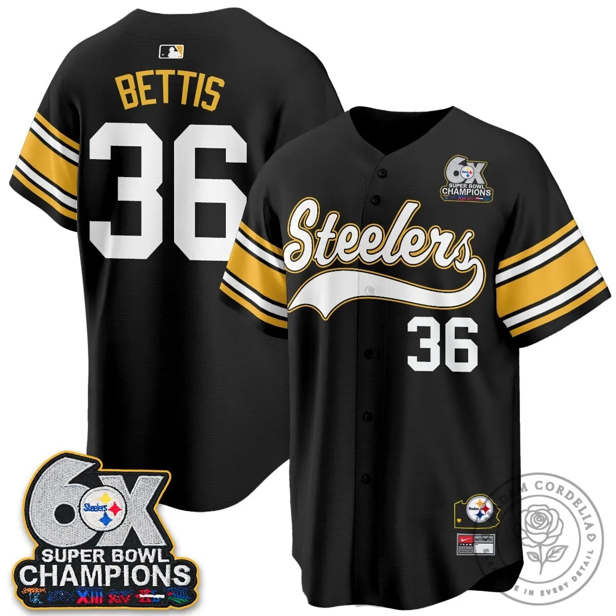 Pittsburgh Steelers Six Times Super Bowl Champions Baseball Jersey 98 Pittsburgh Steelers Six Times Super Bowl Champions Baseball Jersey