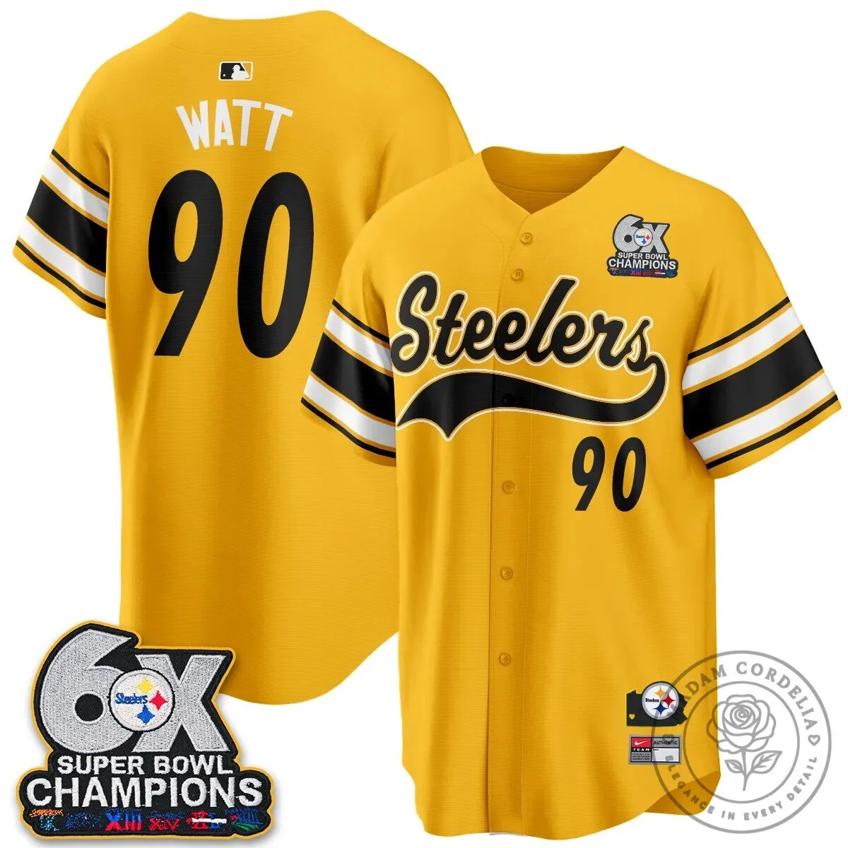 Pittsburgh Steelers Six Times Super Bowl Champions Baseball Jersey 100 Pittsburgh Steelers Six Times Super Bowl Champions Baseball Jersey