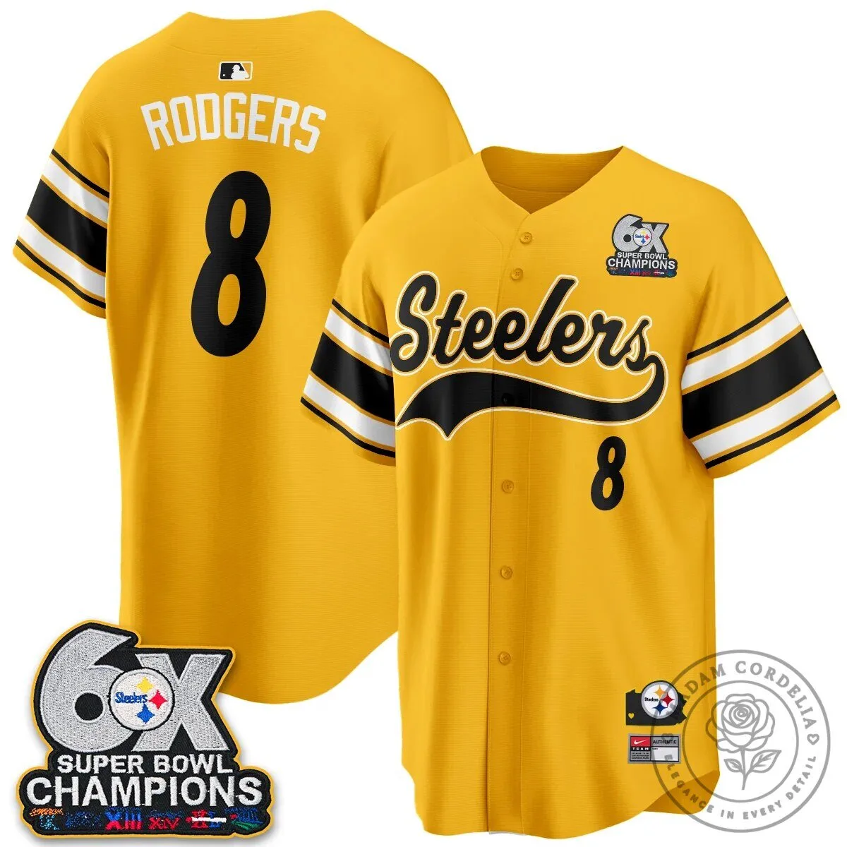 Pittsburgh Steelers Six Times Super Bowl Champions Baseball Jersey 101 Pittsburgh Steelers Six Times Super Bowl Champions Baseball Jersey