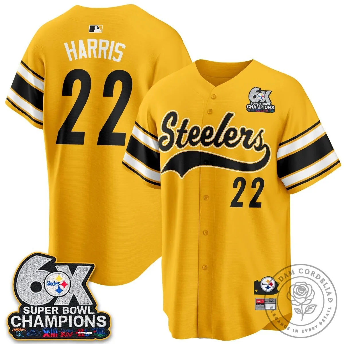 Pittsburgh Steelers Six Times Super Bowl Champions Baseball Jersey 108 Pittsburgh Steelers Six Times Super Bowl Champions Baseball Jersey