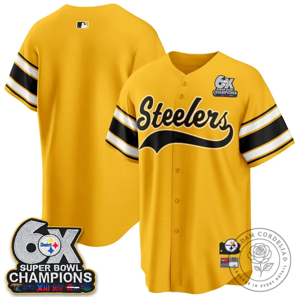 Pittsburgh Steelers Six Times Super Bowl Champions Baseball Jersey 111 Pittsburgh Steelers Six Times Super Bowl Champions Baseball Jersey