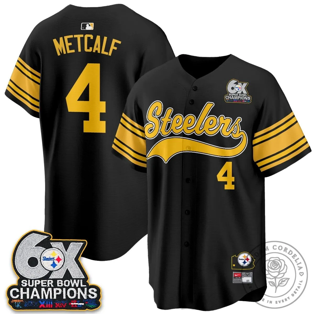 Pittsburgh Steelers Six Times Super Bowl Champions Baseball Jersey 114 Pittsburgh Steelers Six Times Super Bowl Champions Baseball Jersey