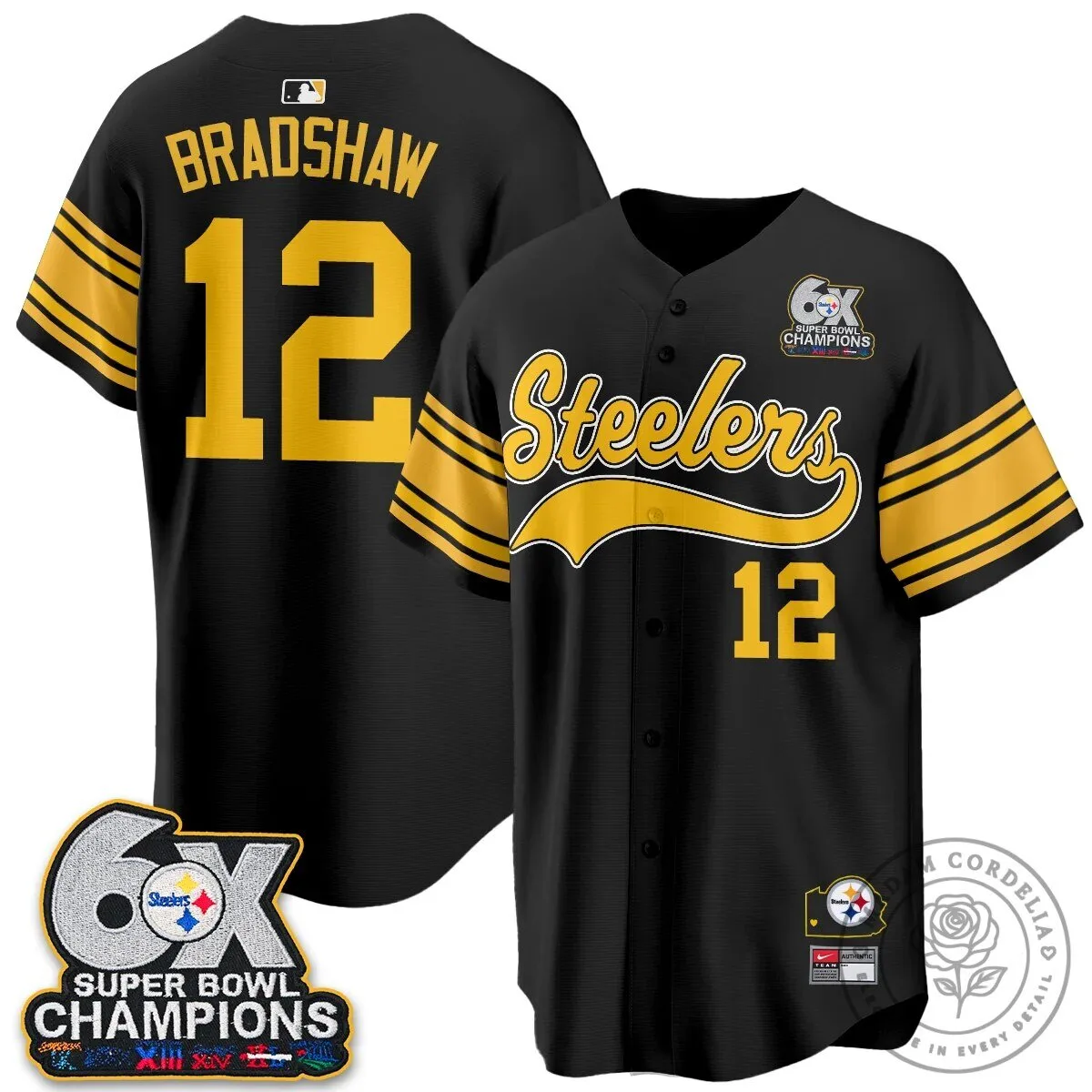 Pittsburgh Steelers Six Times Super Bowl Champions Baseball Jersey 116 Pittsburgh Steelers Six Times Super Bowl Champions Baseball Jersey