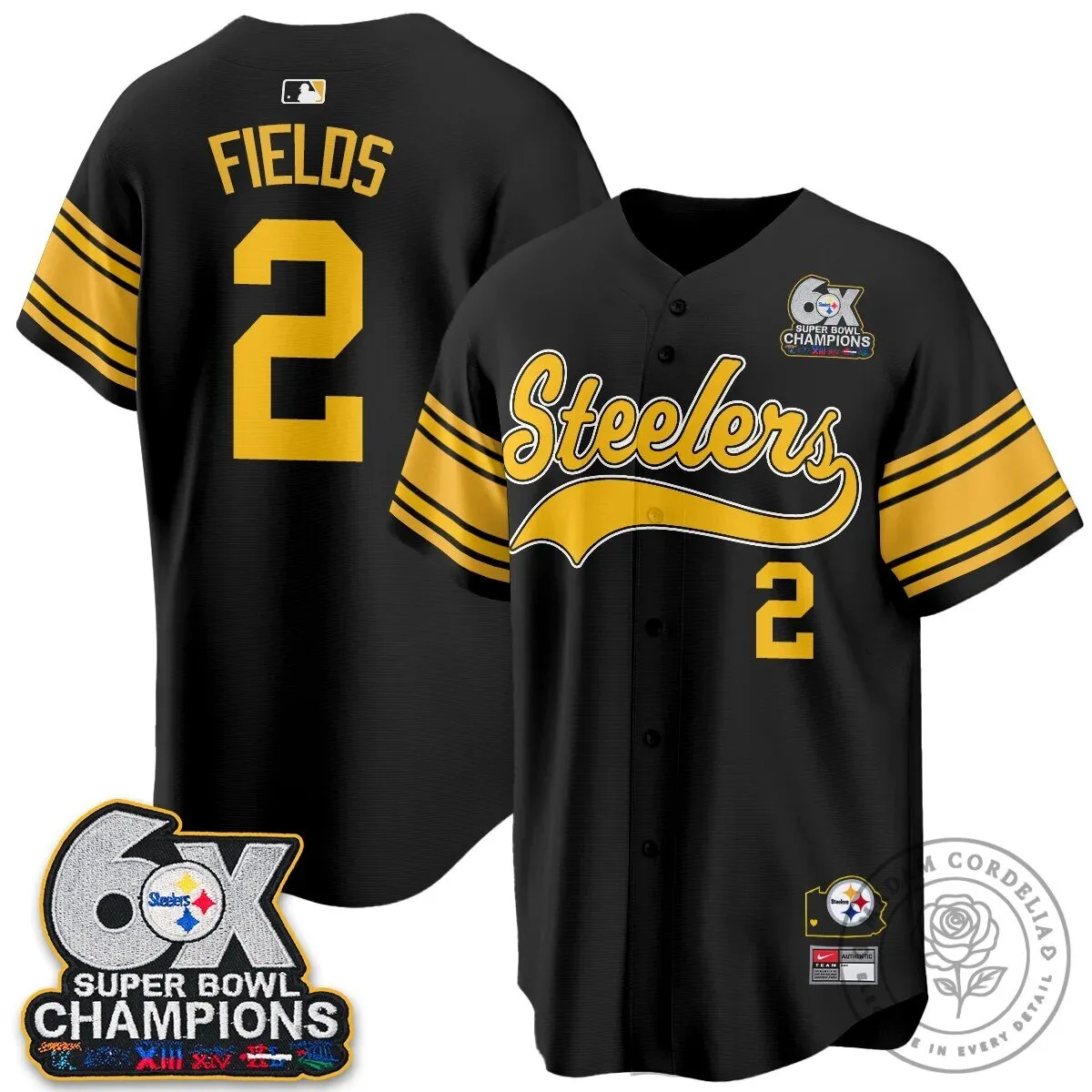 Pittsburgh Steelers Six Times Super Bowl Champions Baseball Jersey 118 Pittsburgh Steelers Six Times Super Bowl Champions Baseball Jersey