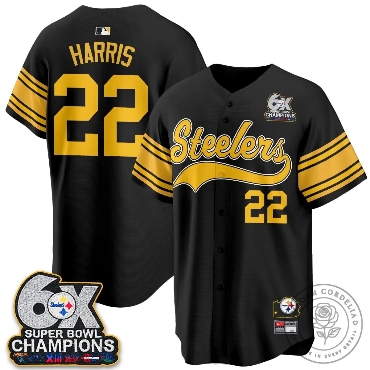 Pittsburgh Steelers Six Times Super Bowl Champions Baseball Jersey 120 Pittsburgh Steelers Six Times Super Bowl Champions Baseball Jersey