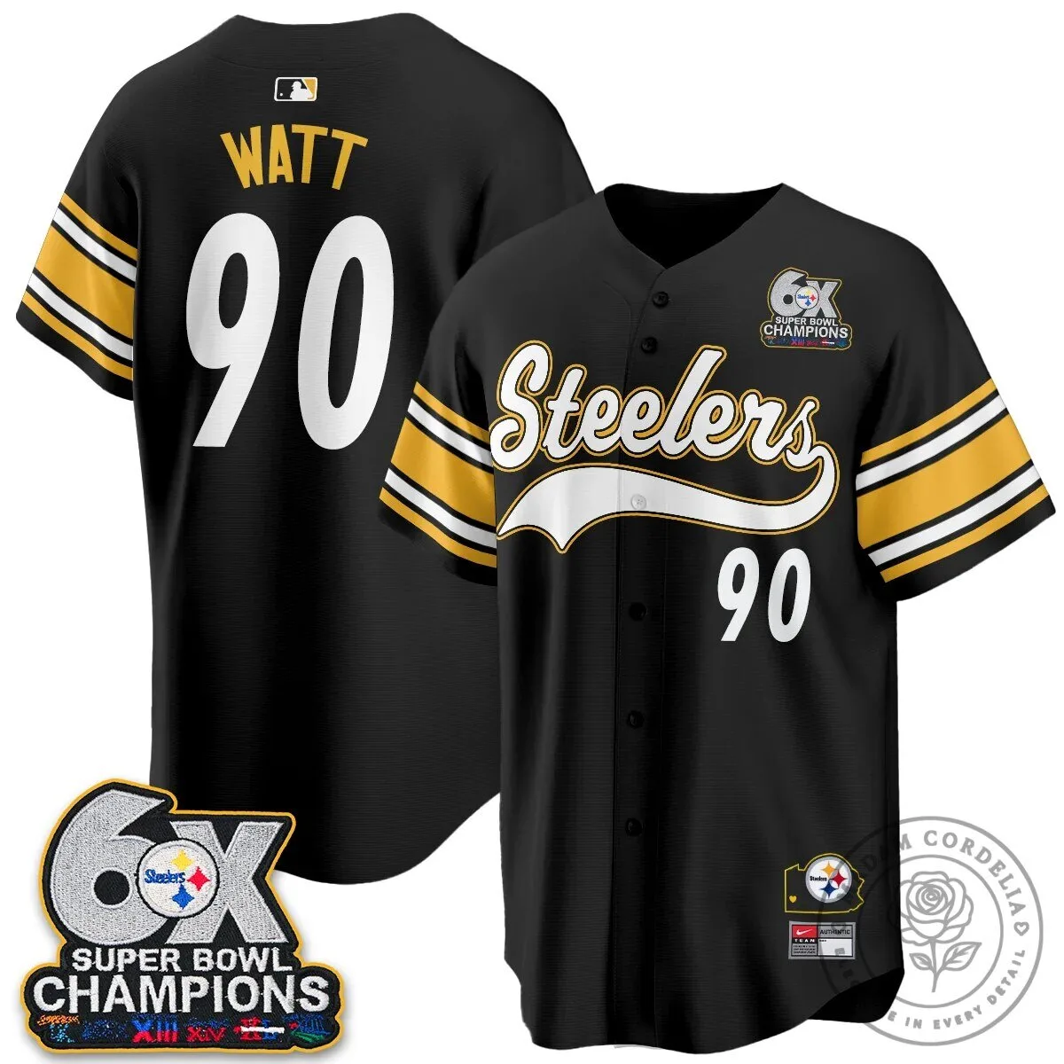 Pittsburgh Steelers Six Times Super Bowl Champions Baseball Jersey 124 Pittsburgh Steelers Six Times Super Bowl Champions Baseball Jersey