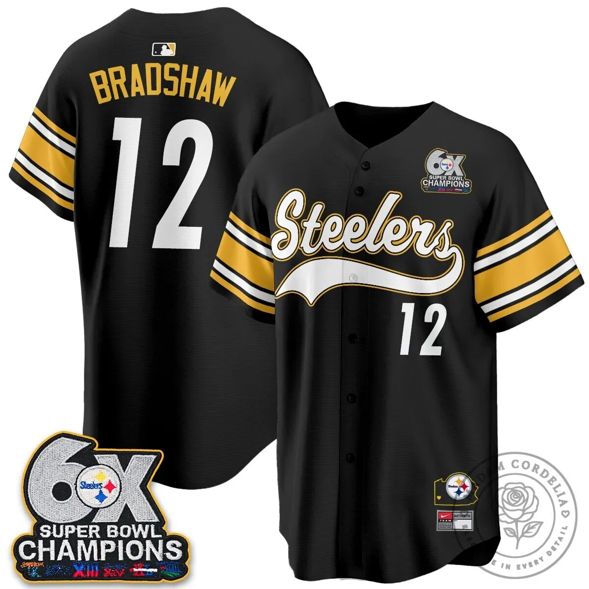 Pittsburgh Steelers Six Times Super Bowl Champions Baseball Jersey 128 Pittsburgh Steelers Six Times Super Bowl Champions Baseball Jersey