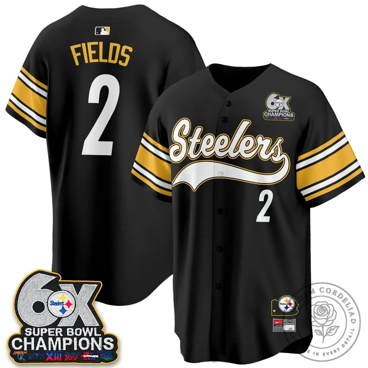 Pittsburgh Steelers Six Times Super Bowl Champions Baseball Jersey 130 Pittsburgh Steelers Six Times Super Bowl Champions Baseball Jersey