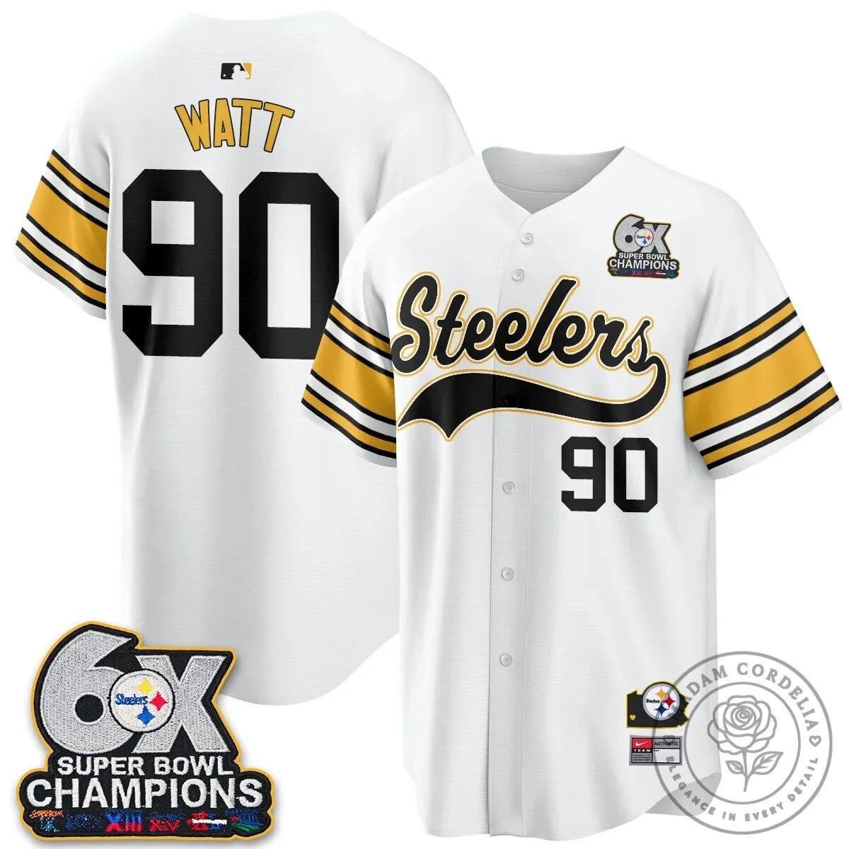 Pittsburgh Steelers Six Times Super Bowl Champions Baseball Jersey 136 Pittsburgh Steelers Six Times Super Bowl Champions Baseball Jersey