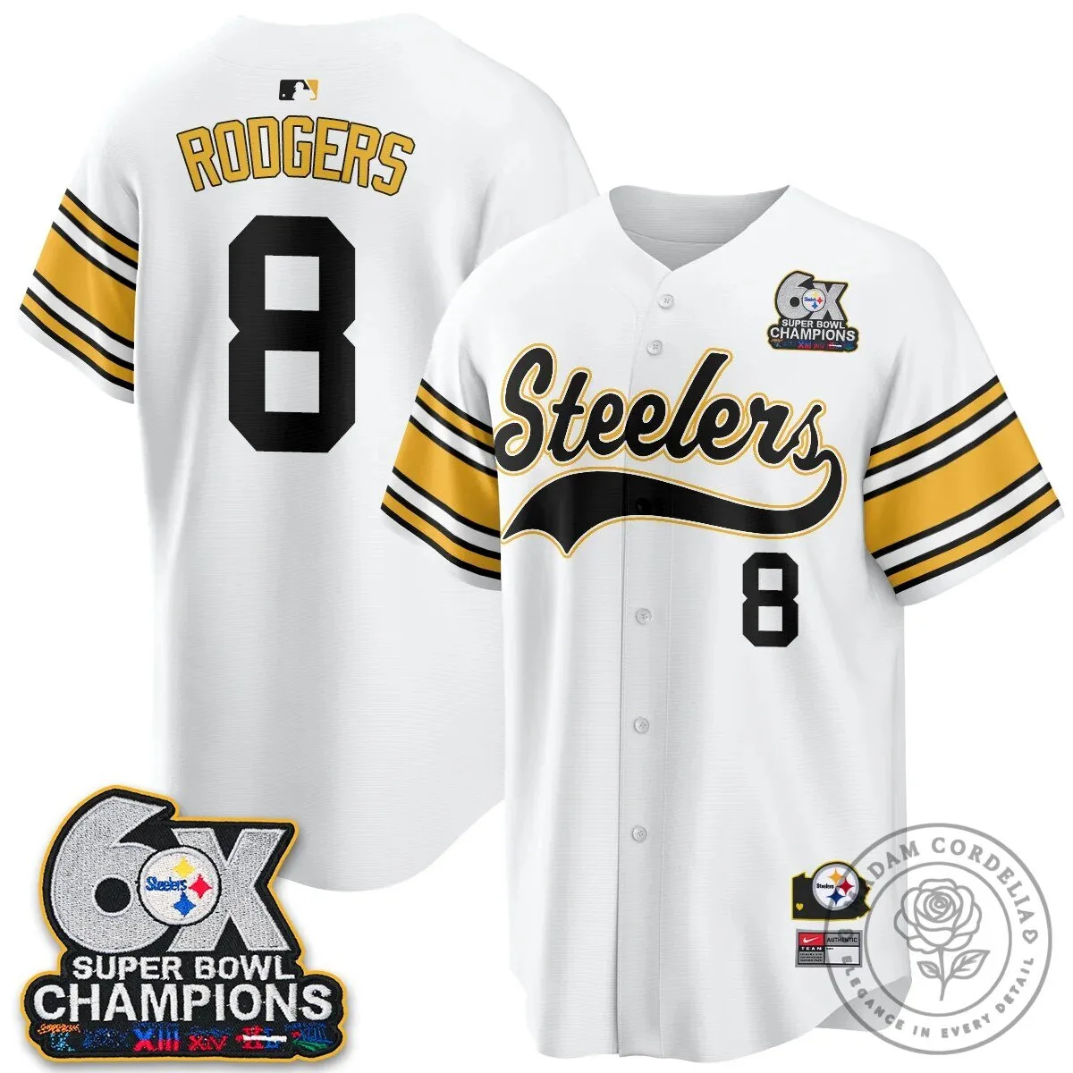 Pittsburgh Steelers Six Times Super Bowl Champions Baseball Jersey 137 Pittsburgh Steelers Six Times Super Bowl Champions Baseball Jersey