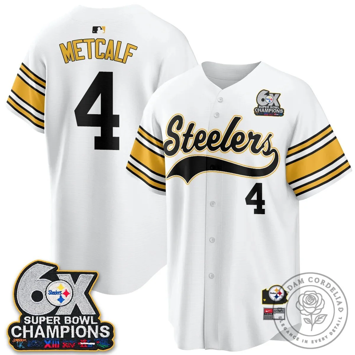 Pittsburgh Steelers Six Times Super Bowl Champions Baseball Jersey 138 Pittsburgh Steelers Six Times Super Bowl Champions Baseball Jersey