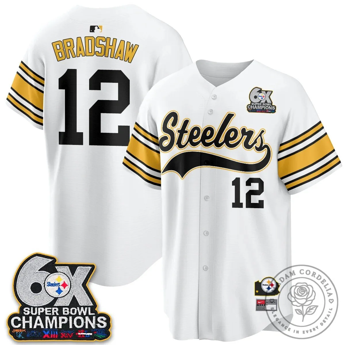 Pittsburgh Steelers Six Times Super Bowl Champions Baseball Jersey 140 Pittsburgh Steelers Six Times Super Bowl Champions Baseball Jersey