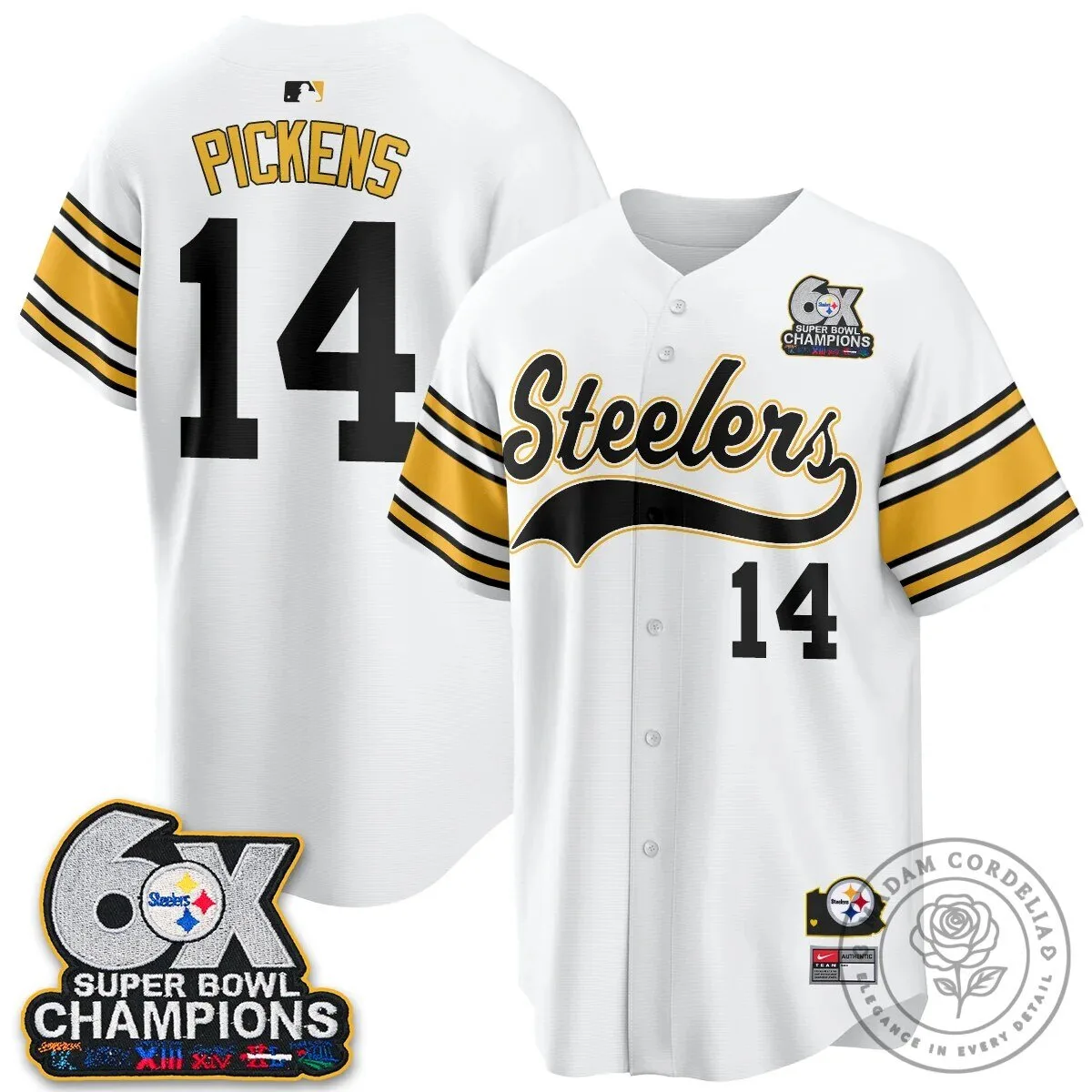Pittsburgh Steelers Six Times Super Bowl Champions Baseball Jersey 143 Pittsburgh Steelers Six Times Super Bowl Champions Baseball Jersey