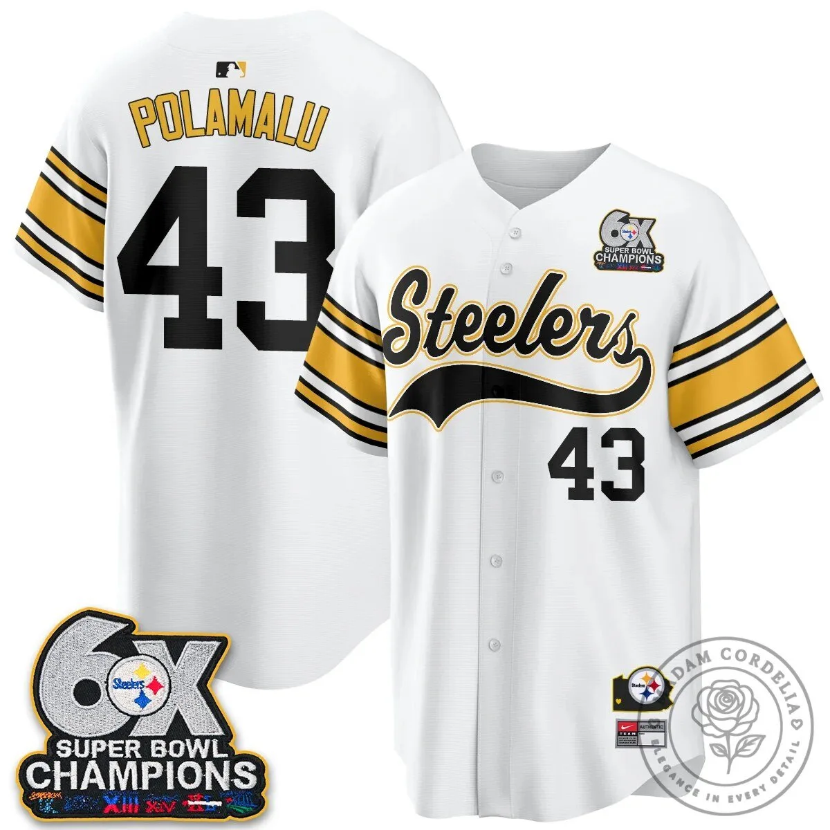 Pittsburgh Steelers Six Times Super Bowl Champions Baseball Jersey 145 Pittsburgh Steelers Six Times Super Bowl Champions Baseball Jersey