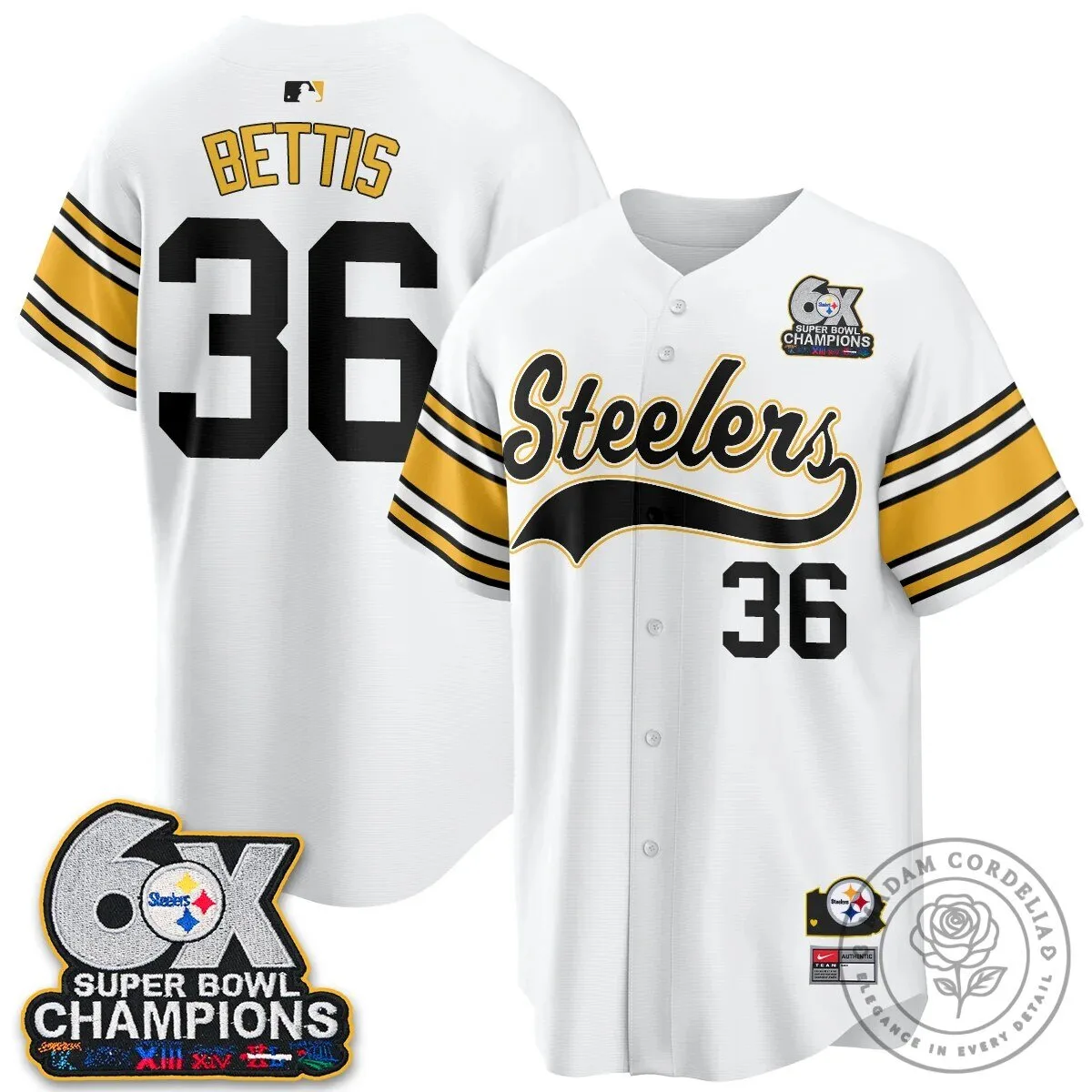 Pittsburgh Steelers Six Times Super Bowl Champions Baseball Jersey 146 Pittsburgh Steelers Six Times Super Bowl Champions Baseball Jersey