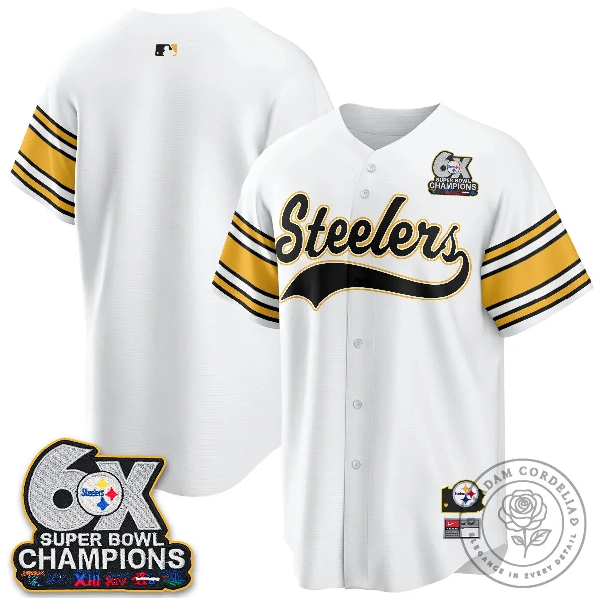 Pittsburgh Steelers Six Times Super Bowl Champions Baseball Jersey 147 Pittsburgh Steelers Six Times Super Bowl Champions Baseball Jersey