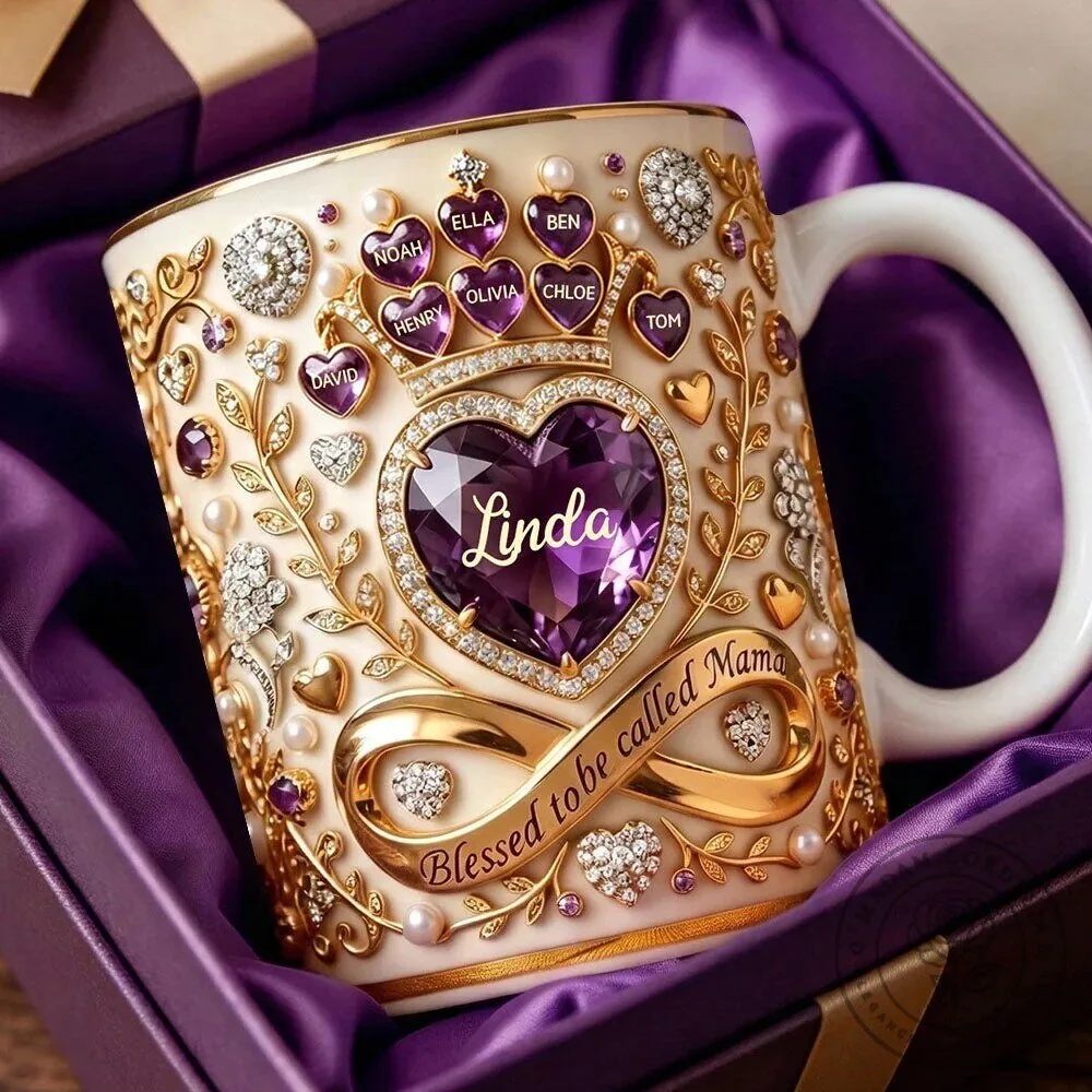 Personalized Crystal Heart Coffee Mug for Mom, Grandma, or Wife