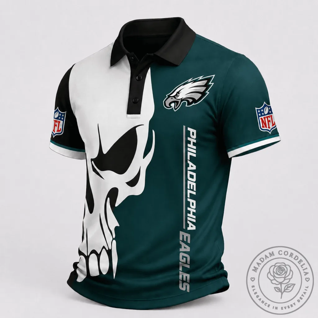 Philadelphia Eagles Skull Design NFL Game Day Polo Shirt for Men Philadelphia Eagles Skull Design NFL Game Day Polo Shirt for Men