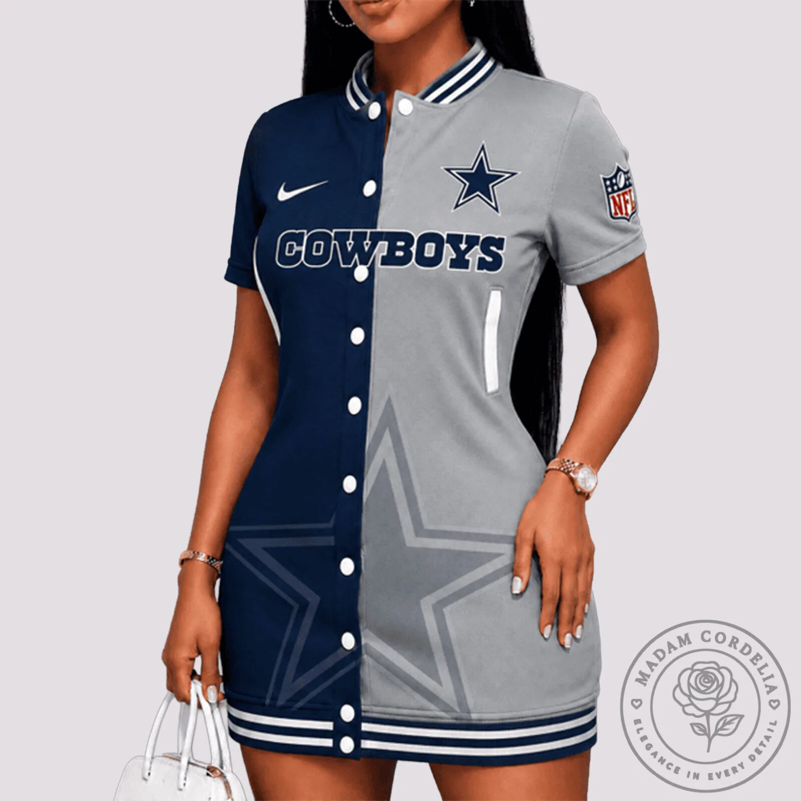 Dallas Cowboys NFL Team Logo Short Sleeve Button Up Dress