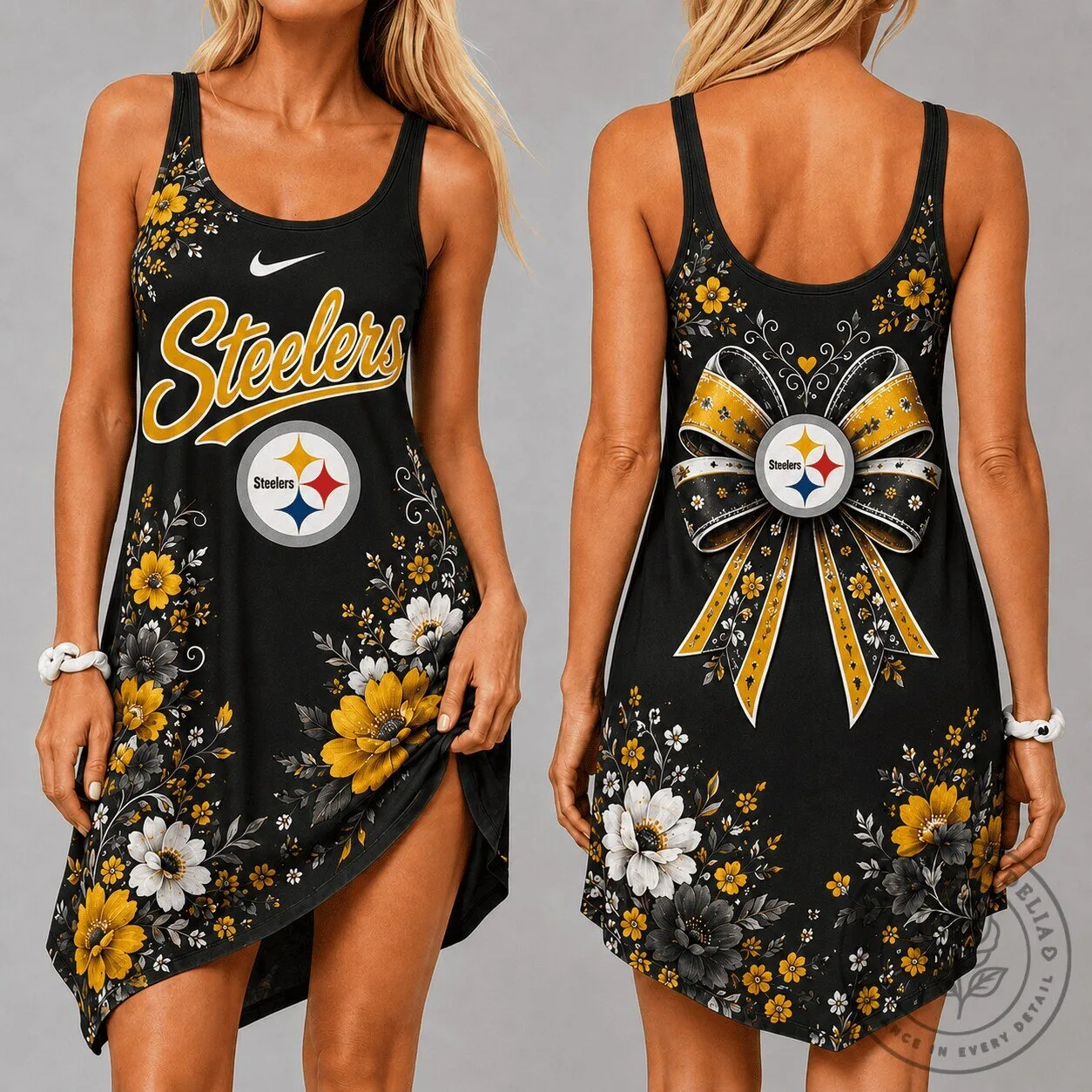 Pittsburgh Steelers Floral Pattern Women's Sleeveless Cami Dress
