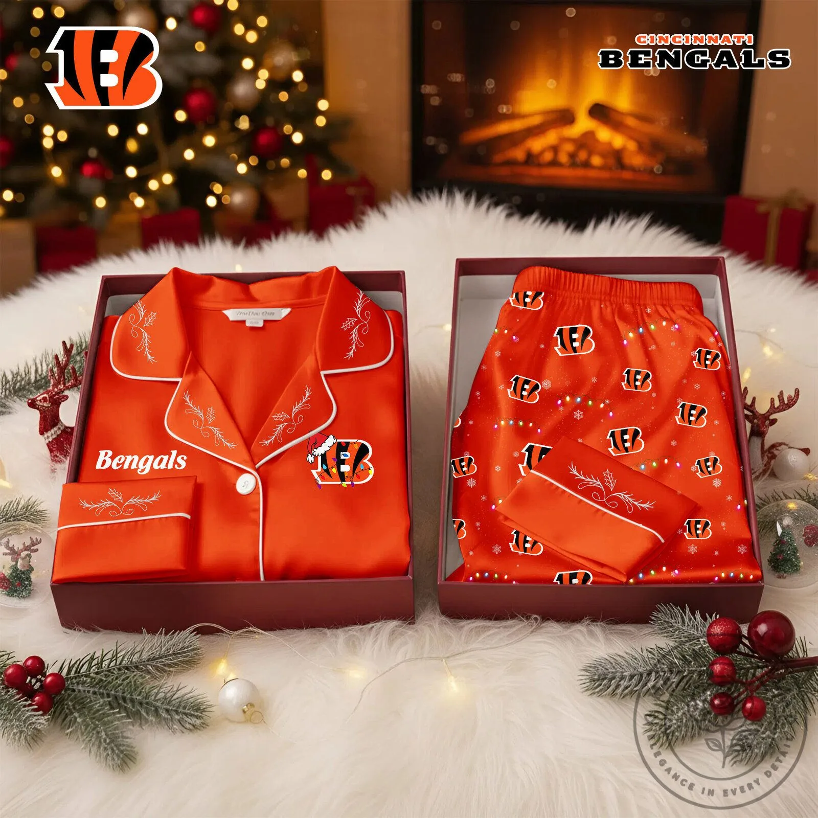 Cincinnati Bengals Christmas Cozy Pajamas Set for Women