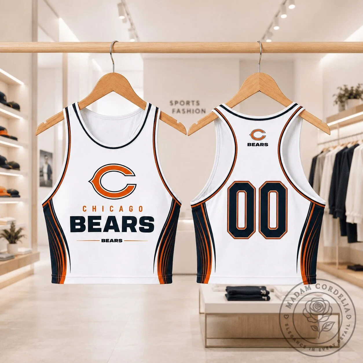 Chicago Bears NFL Football Team White Athletic Fan Crop Top Tank Top