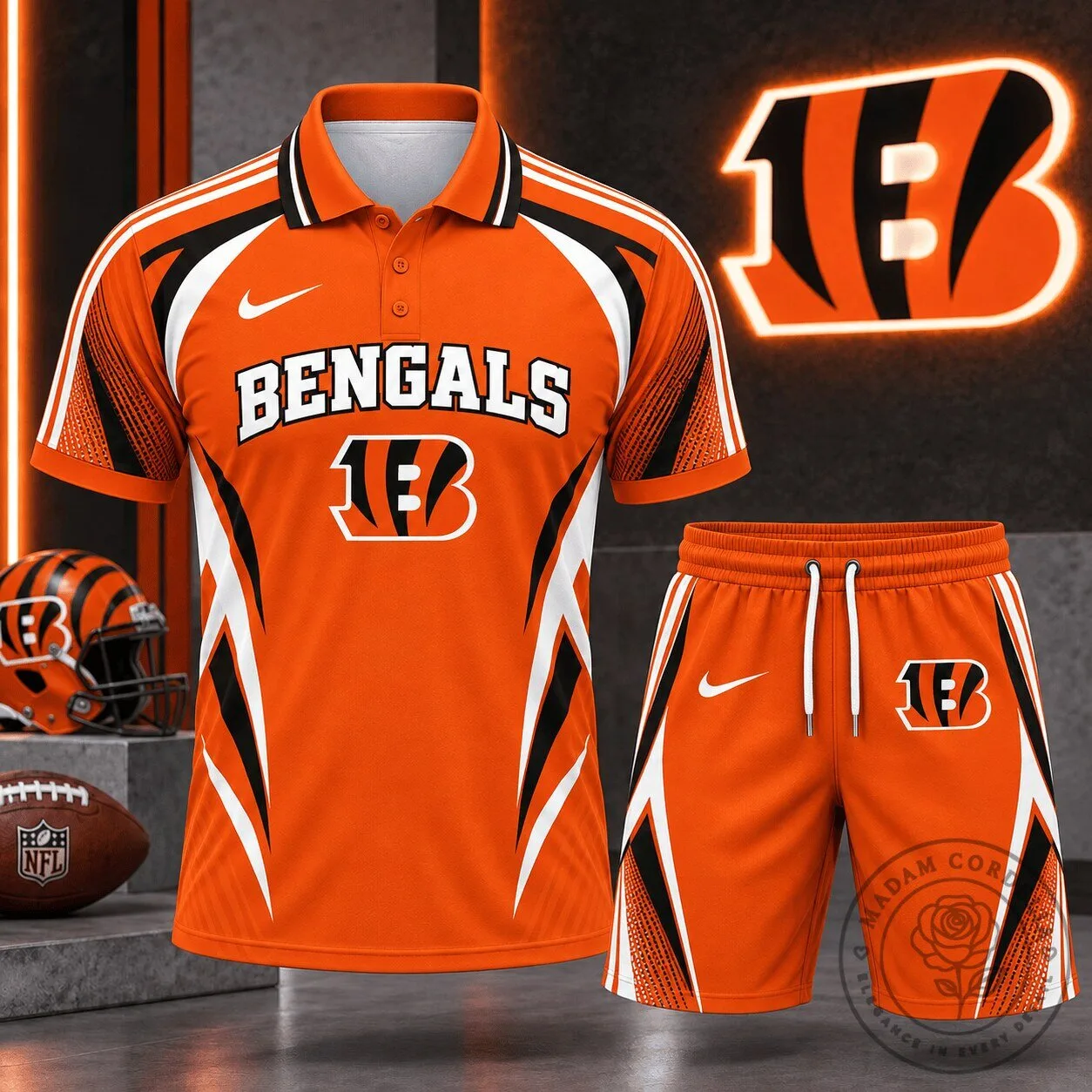 Cincinnati Bengals NFL Football Club Graphic Polo Shirt and Shorts Set
