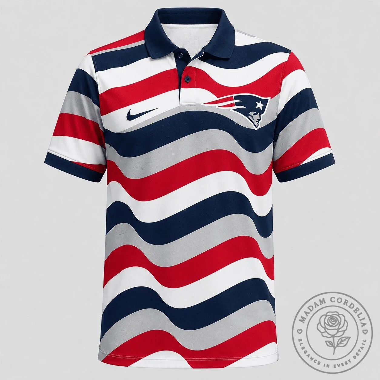 New England Patriots Wavy Stripe Design National Football League Polo Shirt