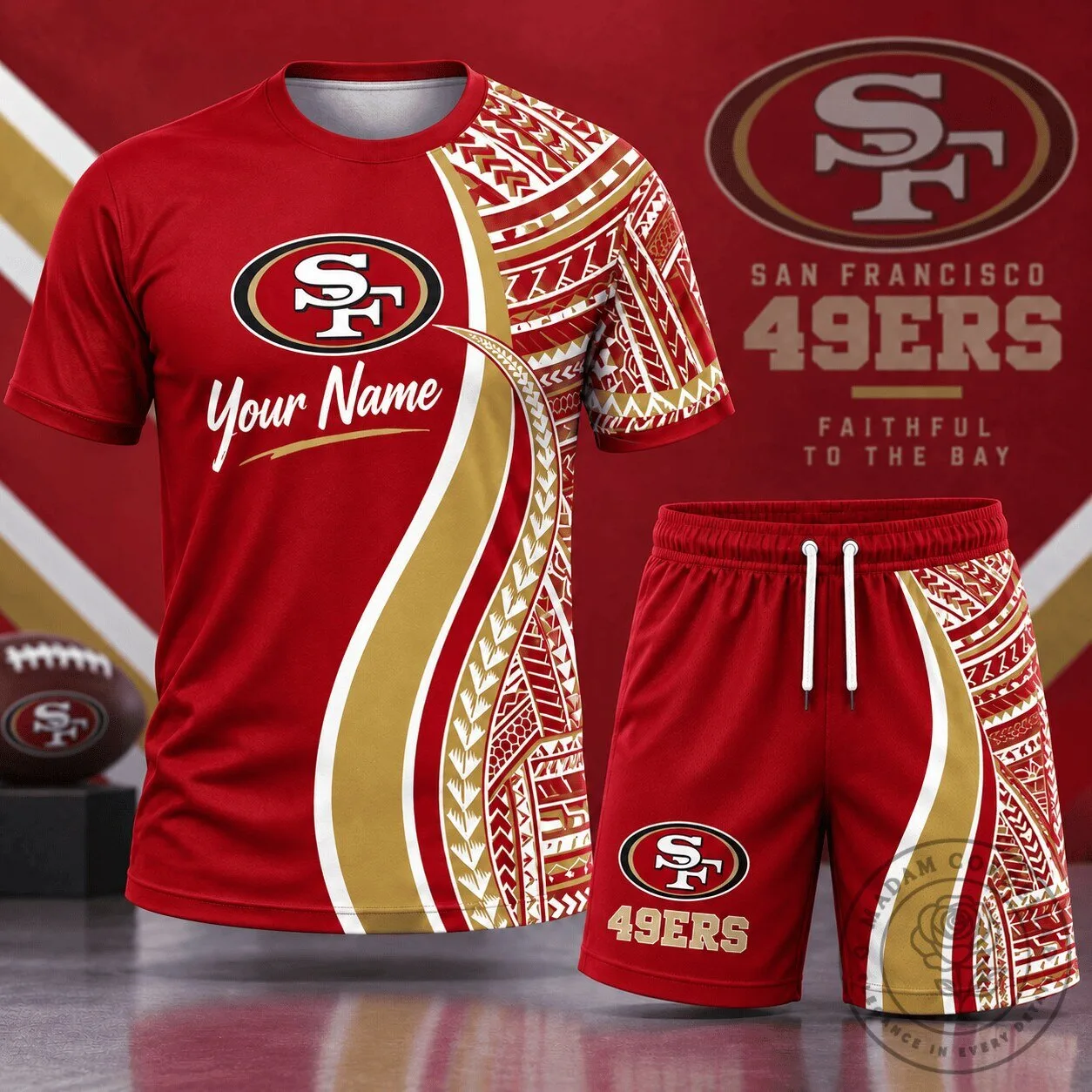 San Francisco 49ers NFL Football Tribal Graphic Custom Name T-Shirt and Shorts Set