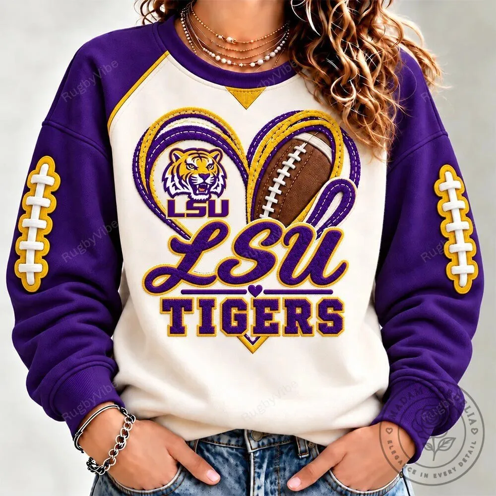 Louisiana State University Tigers Football Heart Design Sweatshirt 1 Louisiana State University Tigers Football Heart Design Sweatshirt