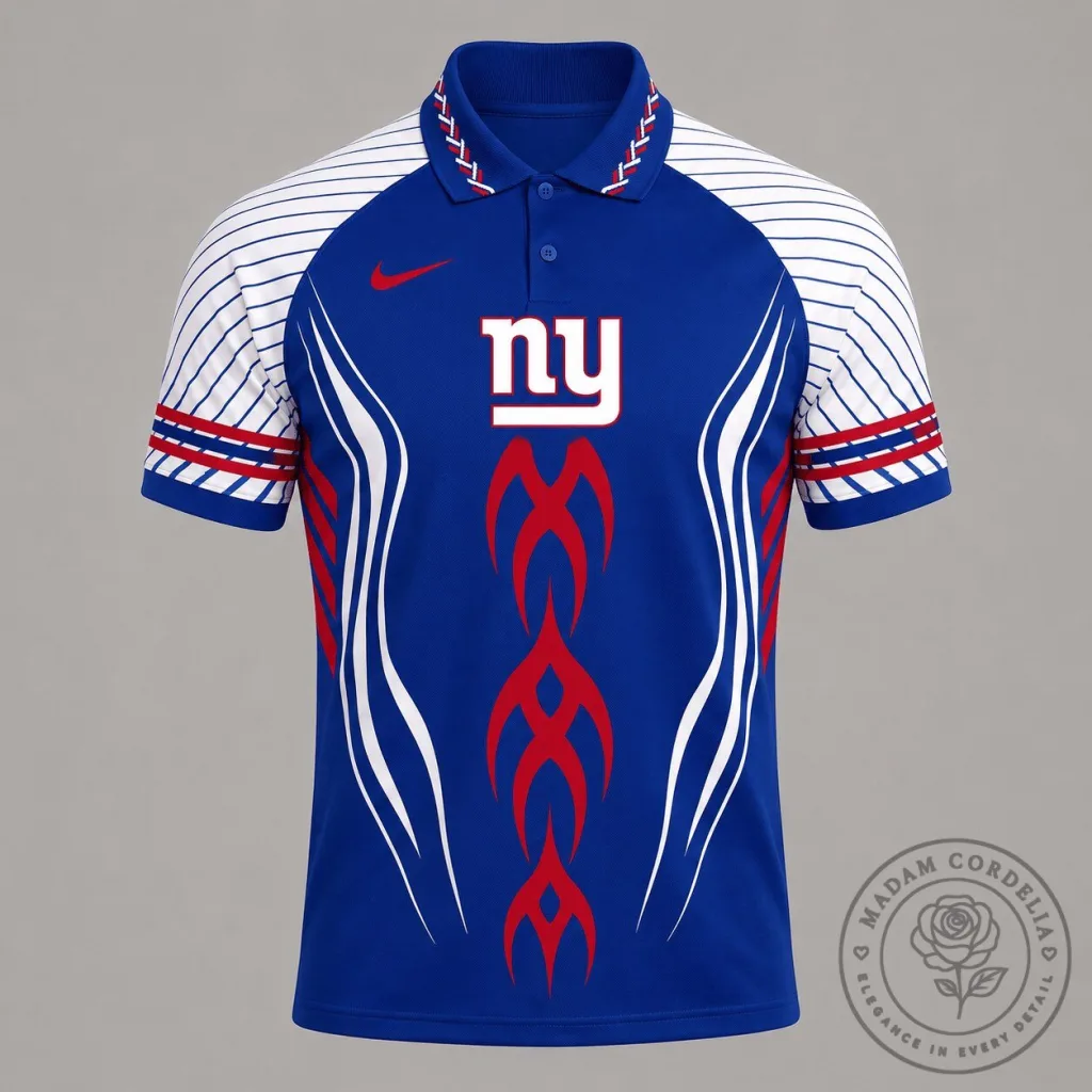 New York Giants Flame Stripe Athletic Polo Shirt New York Giants Flame Stripe Athletic Polo Shirt