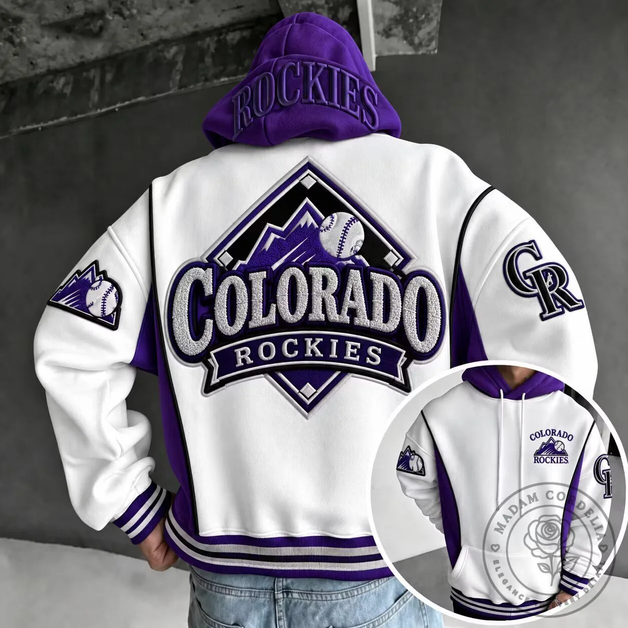 Colorado Rockies Baseball Team Logo White and Purple Hoodie for Men and Women