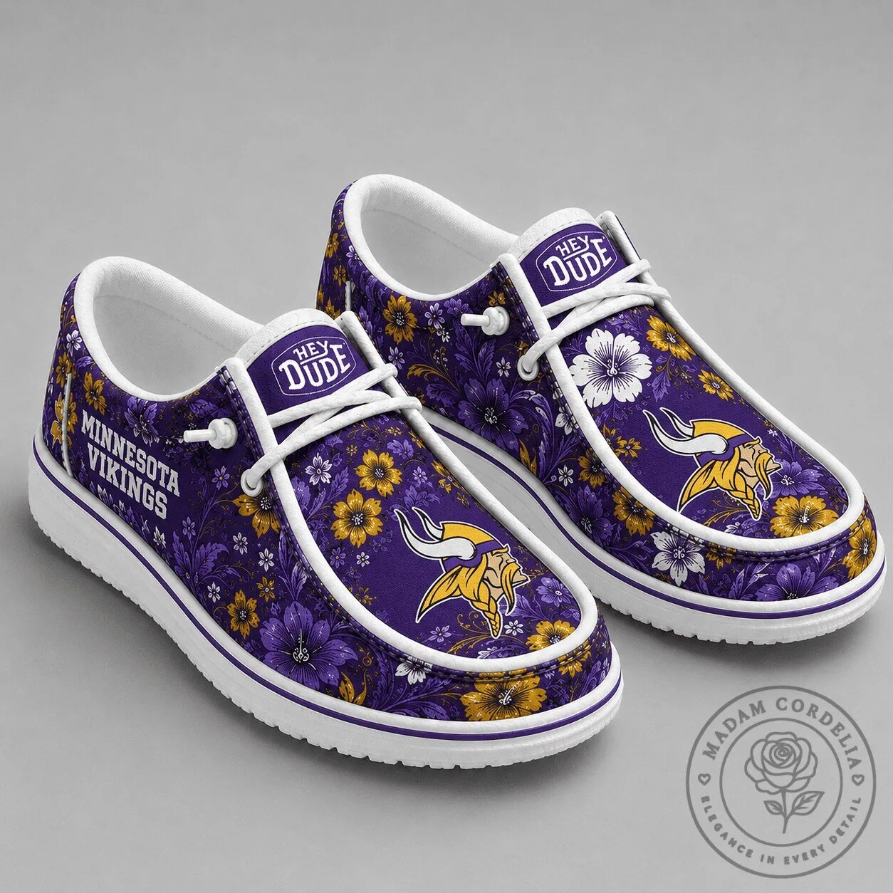 Minnesota Vikings Floral Pattern Hey Dude Style Loafer Shoes