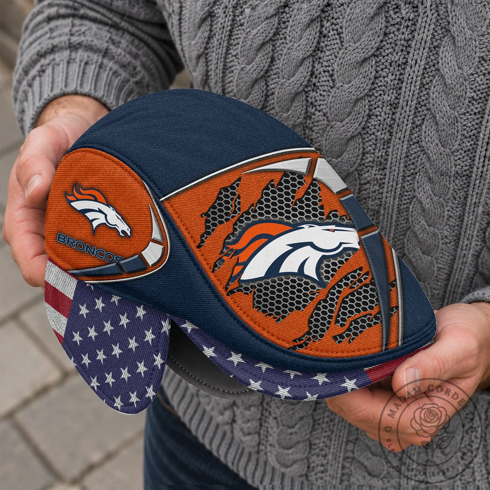 Denver Broncos American Flag Flat Cap with Foldable Ear Flaps 9 Denver Broncos American Flag Flat Cap with Foldable Ear Flaps