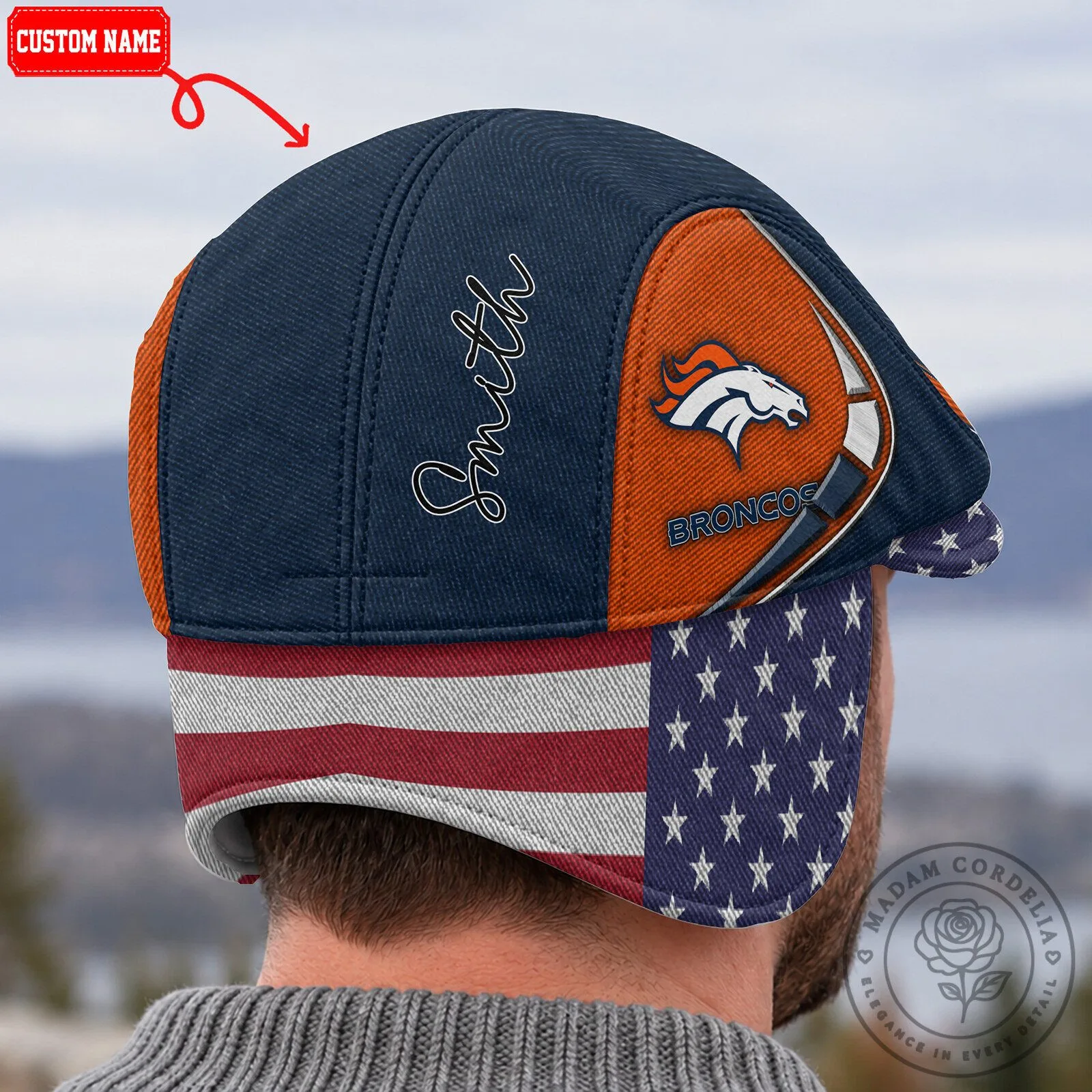Denver Broncos American Flag Flat Cap with Foldable Ear Flaps 10 Denver Broncos American Flag Flat Cap with Foldable Ear Flaps